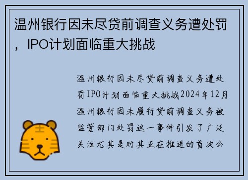 温州银行因未尽贷前调查义务遭处罚，IPO计划面临重大挑战