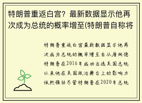 特朗普重返白宫？最新数据显示他再次成为总统的概率增至(特朗普自称将于今年8月重回白宫掌权)