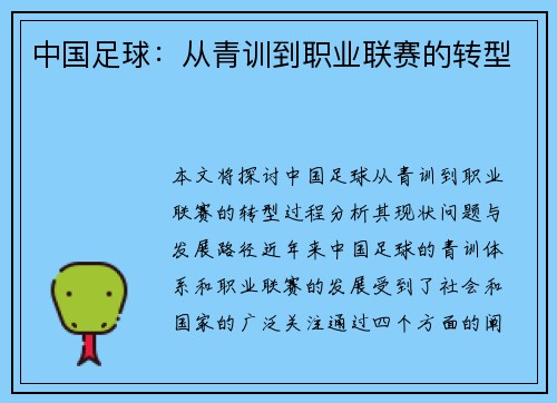 中国足球：从青训到职业联赛的转型