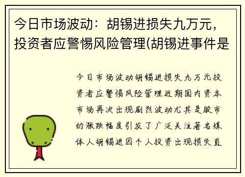 今日市场波动：胡锡进损失九万元，投资者应警惕风险管理(胡锡进事件是真的吗)