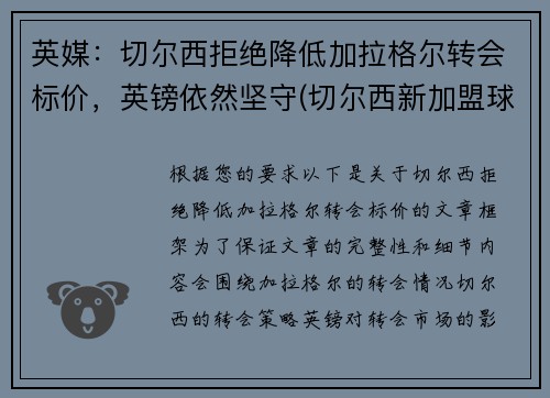 英媒：切尔西拒绝降低加拉格尔转会标价，英镑依然坚守(切尔西新加盟球员)