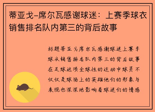 蒂亚戈-席尔瓦感谢球迷：上赛季球衣销售排名队内第三的背后故事
