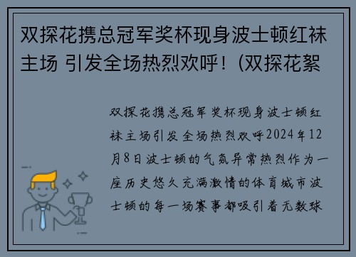 双探花携总冠军奖杯现身波士顿红袜主场 引发全场热烈欢呼！(双探花絮)