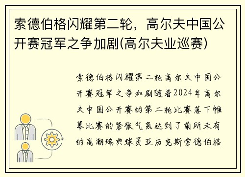 索德伯格闪耀第二轮，高尔夫中国公开赛冠军之争加剧(高尔夫业巡赛)