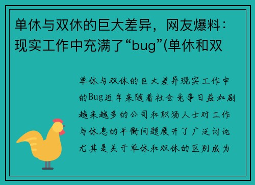 单休与双休的巨大差异，网友爆料：现实工作中充满了“bug”(单休和双休什么意思)